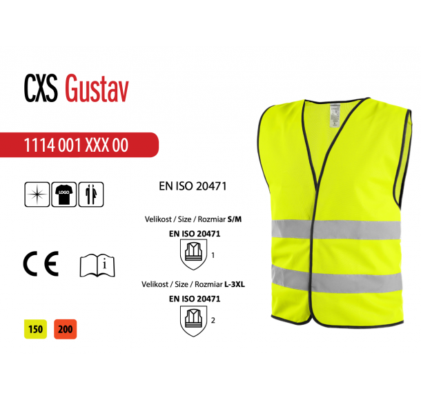 Certyfikowana kamizelka odblaskowa  Gustav  ISO EN 20471, kolor Żółty