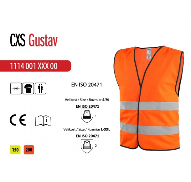 Certyfikowana kamizelka odblaskowa  Gustav  ISO EN 20471, kolor Pomarańczowy